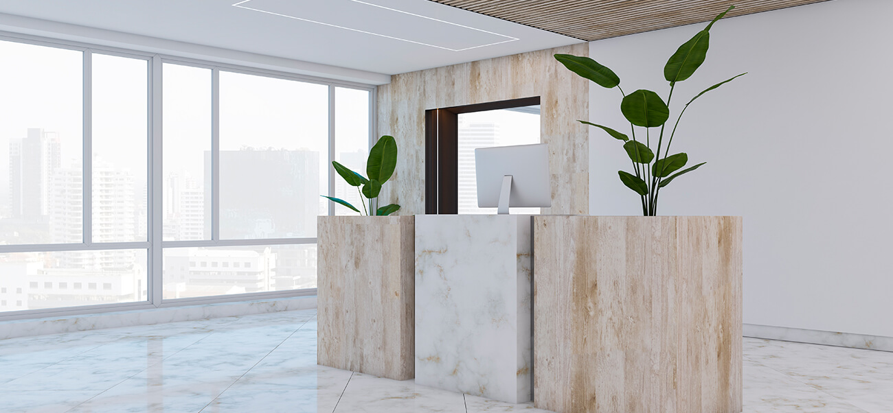 Modern reception area with premium surface finishes
